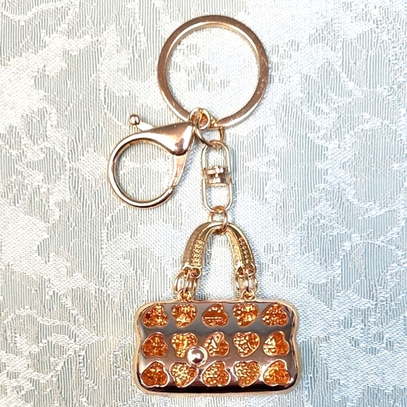 Chic Pink and Gold Handbag Keychain - Picture 2 of 2